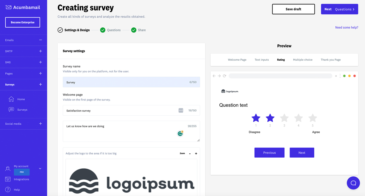 Create your online survey with Acumbamail